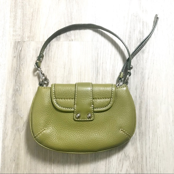 Banana Republic Olive Grass Green Leather Wristlet Clutch Mini Purse - Picture 2 of 14